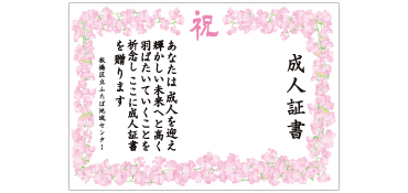 成人証書幕 タイプB 横幅3m×高さ2m 成人証書幕は成人式や二十歳の集いの際、記念撮影の背景として最適です